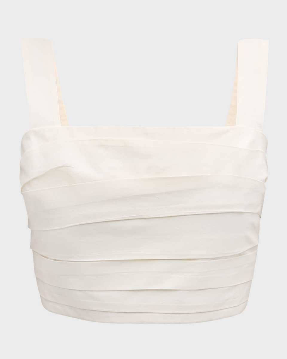 Alta Square-Neck Pleated Sleeveless Crop Top