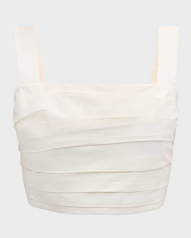 Alta Square-Neck Pleated Sleeveless Crop Top