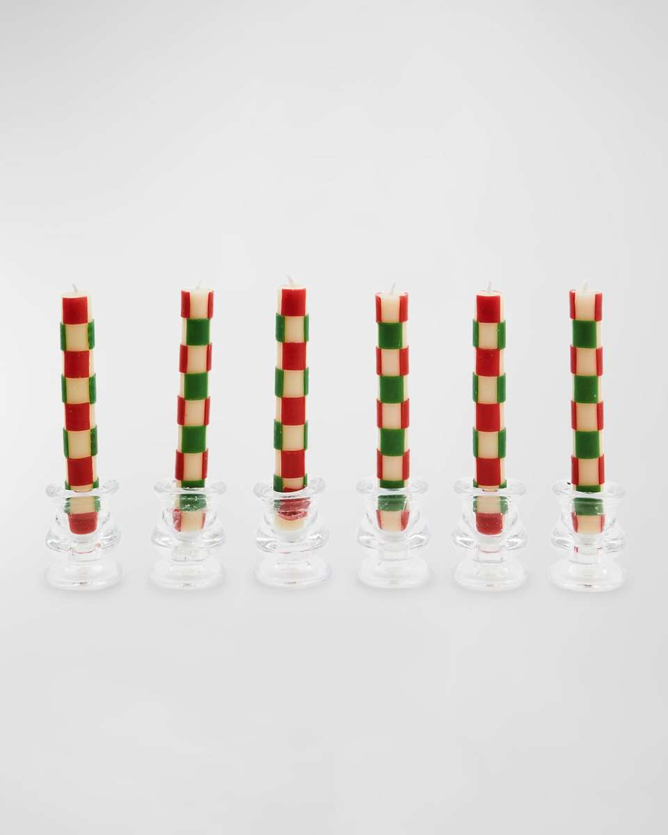 Red and Green Check Mini Dinner Candles, Set of 6