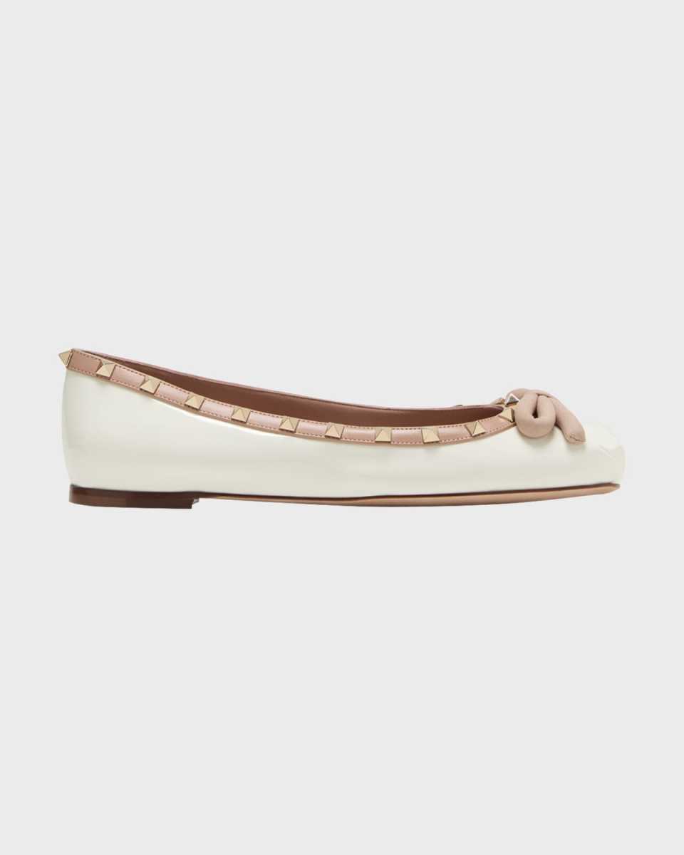 Rockstud Patent Bow Ballerina Flats