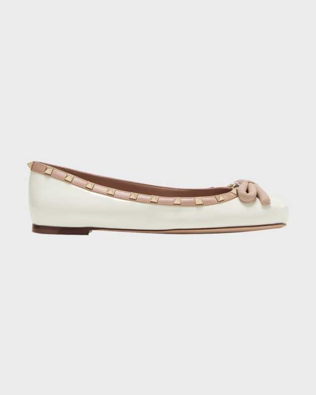 Rockstud Patent Bow Ballerina Flats