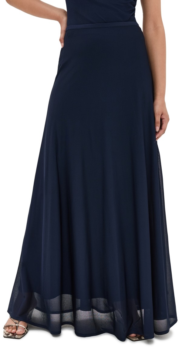 Brandon Maxwell The Lucy Sheer Knit Full Maxi Skirt Navy