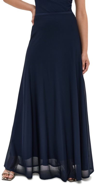 Brandon Maxwell The Lucy Sheer Knit Full Maxi Skirt Navy