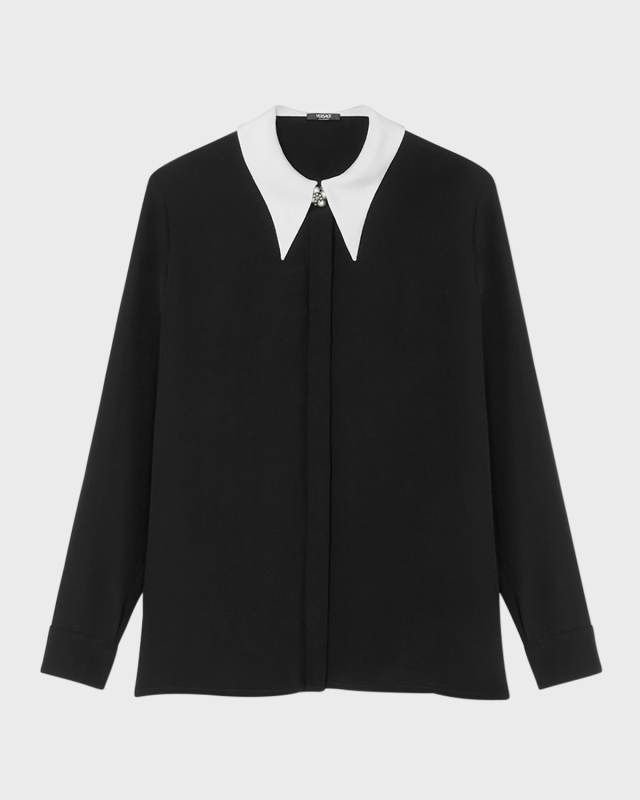 Contrast-Collar Silk Crepe De Chine Shirt
