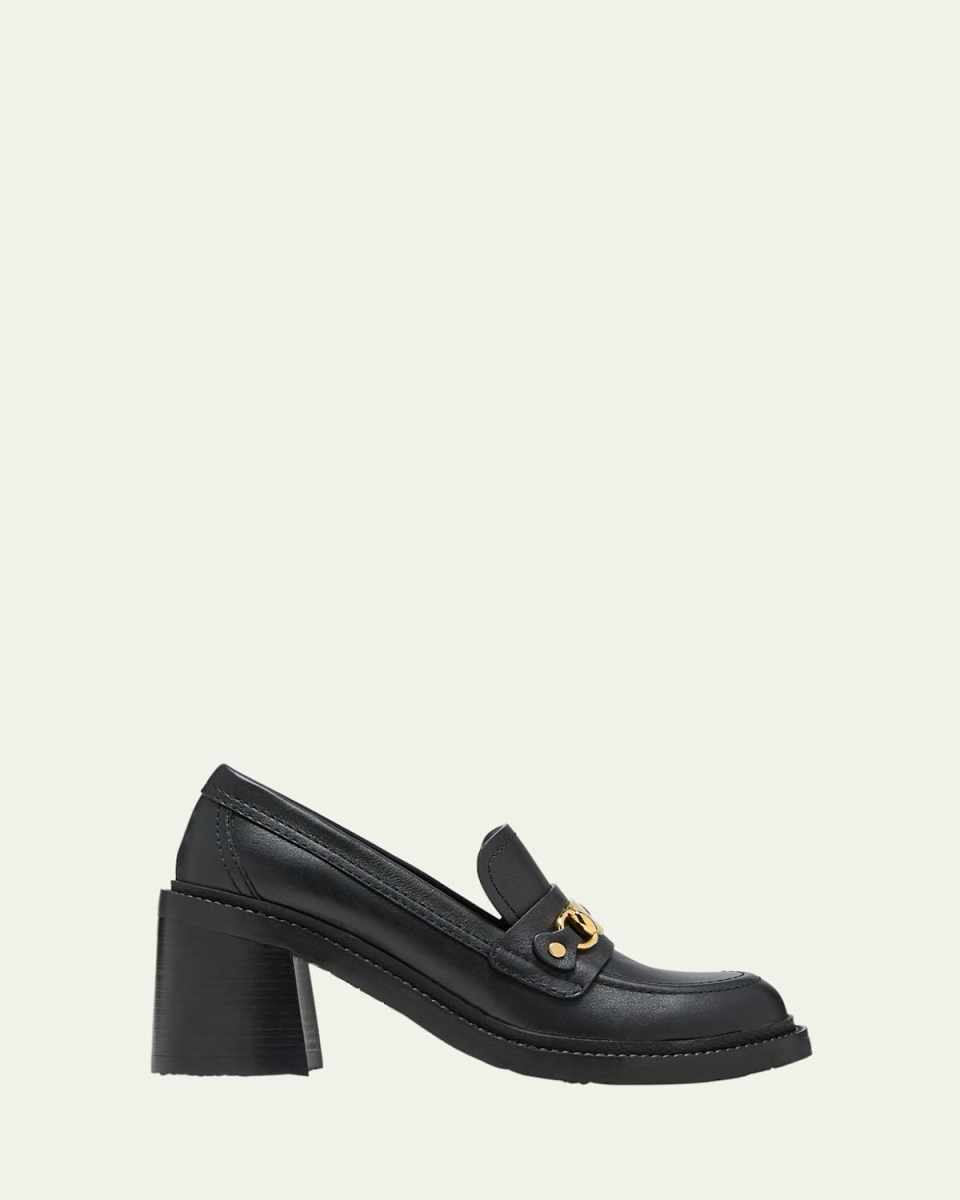 Leather Chain Heeled Loafers
