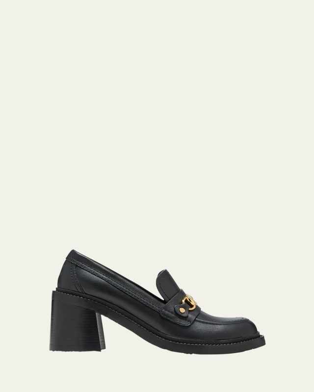 Leather Chain Heeled Loafers