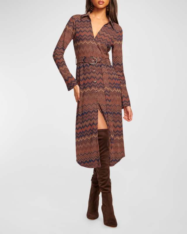 Lydia Metallic Chevron-Knit Midi Dress