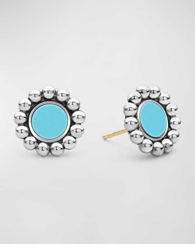Maya 12mm Round Inlay Stud Earrings, Turquoise