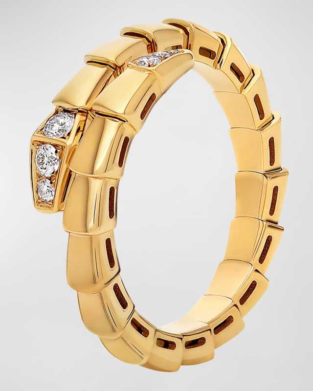 18K Yellow Gold Serpenti Viper Diamond Tip Rin