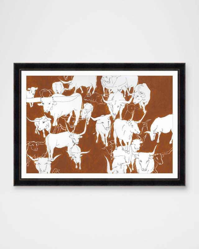 "Longhorn Round Up" Framed Giclee Wall Art