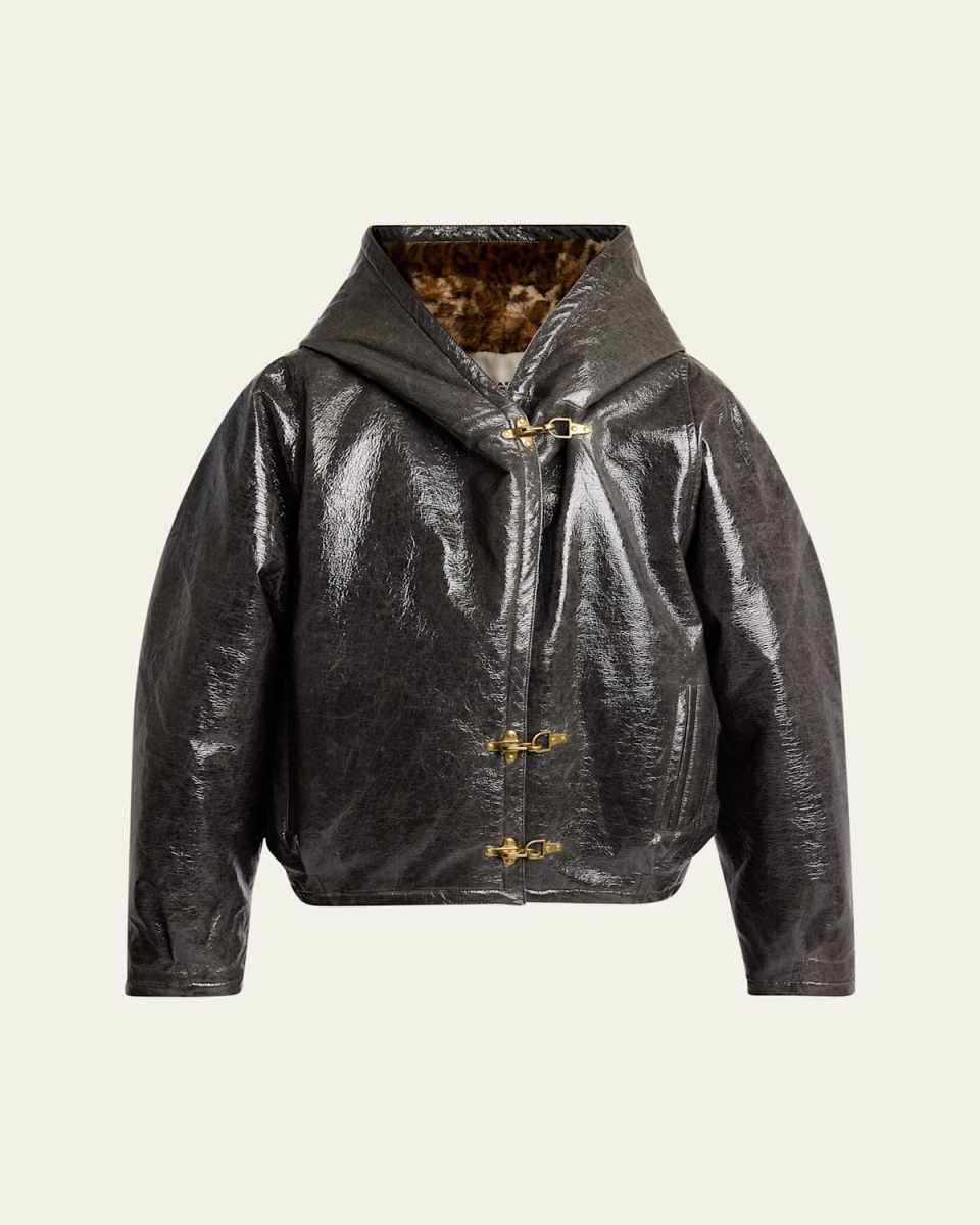 Lanniya Vinyl Coat with Leopard Faux Fur Lining