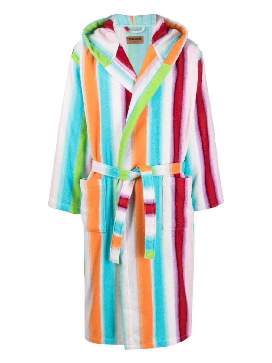stripe-pattern cotton robe