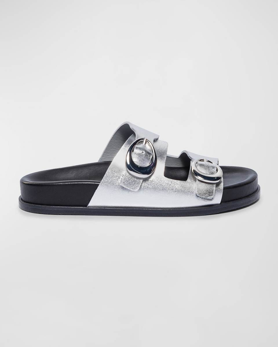 Metallic Dual-Buckle Comfort Sandals