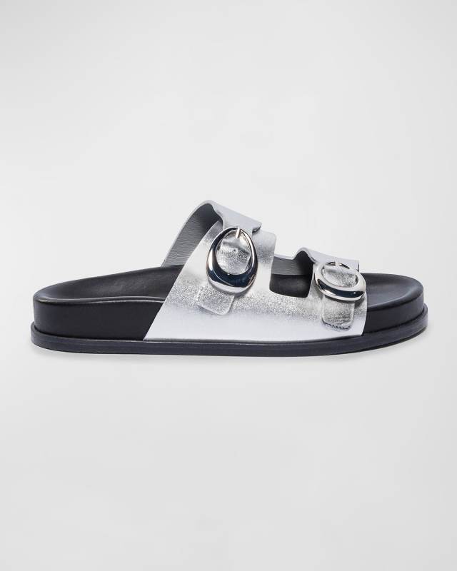 Metallic Dual-Buckle Comfort Sandals