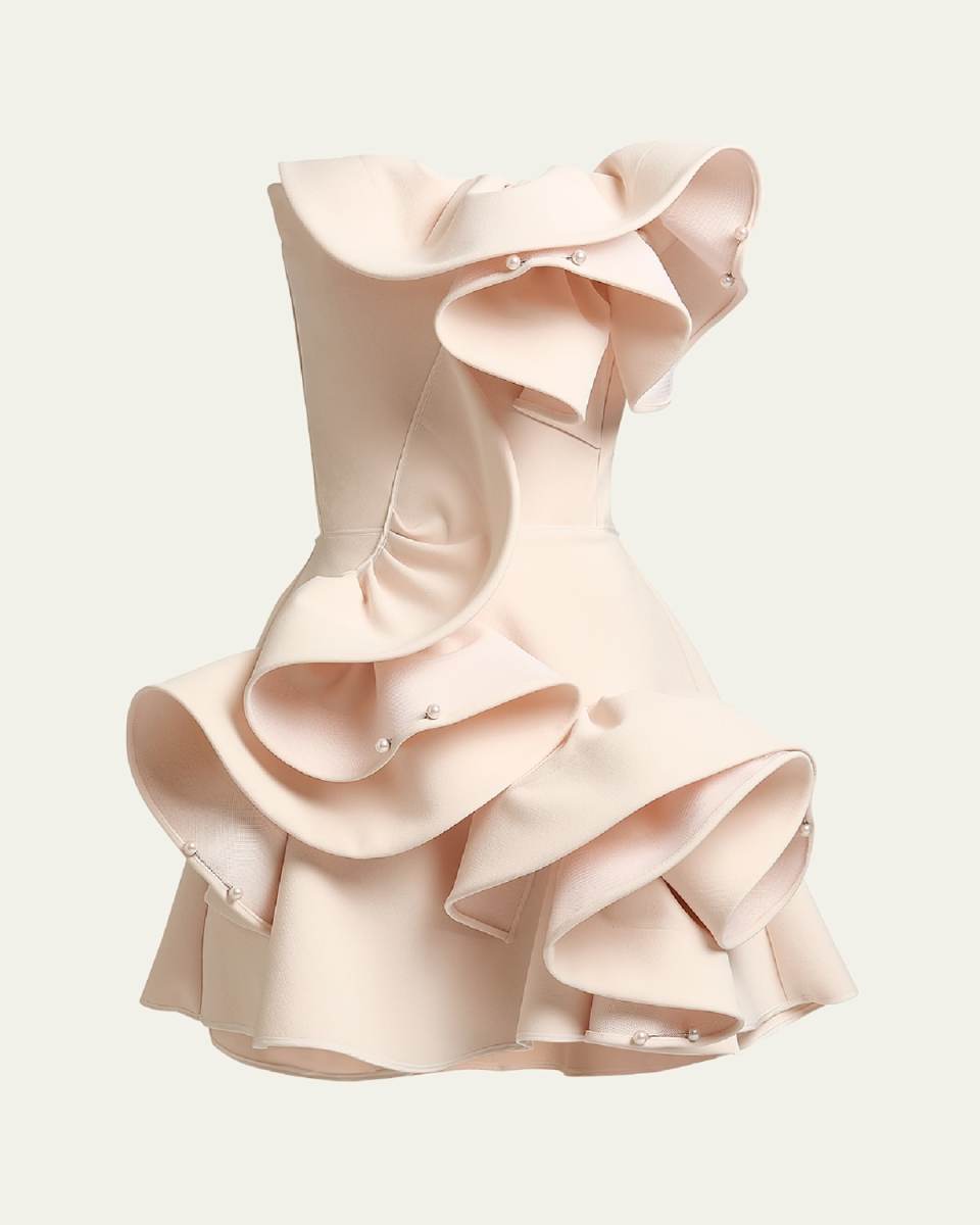 Atone Ruffle Mini Dress with Pearly Pins