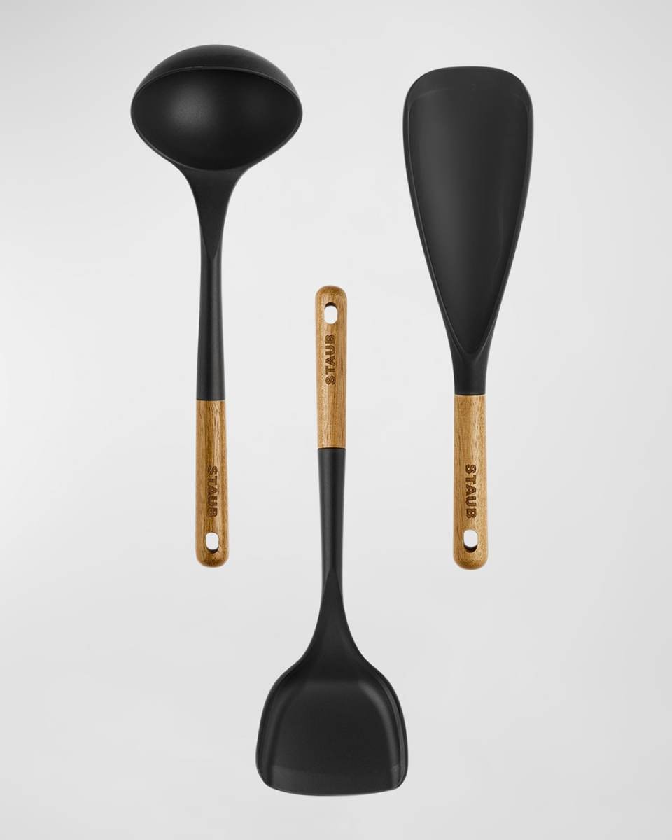 Silicone & Wood 3-Piece Utensil Cooking Set