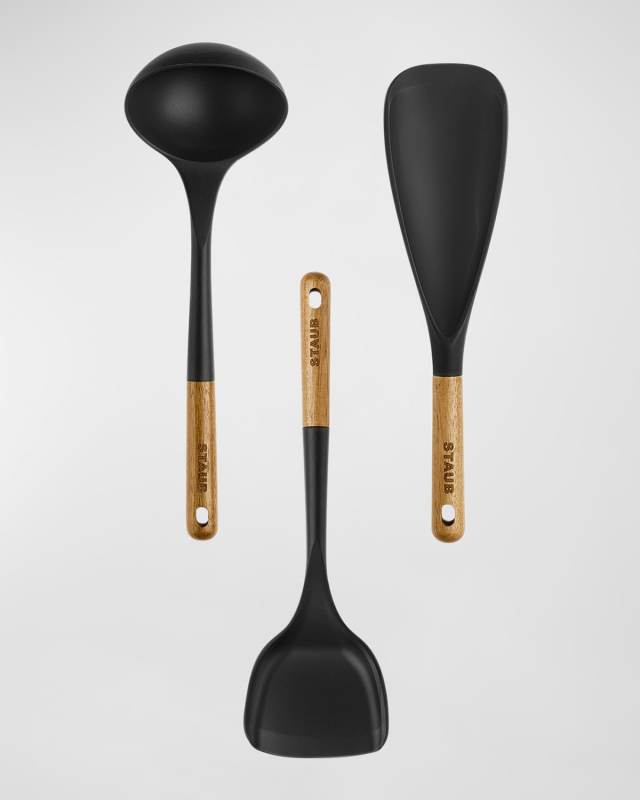 Silicone & Wood 3-Piece Utensil Cooking Set