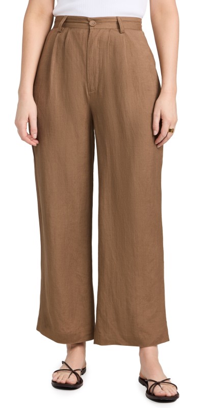 Rolla's Chloe Pleat Linen Pants Tobacco