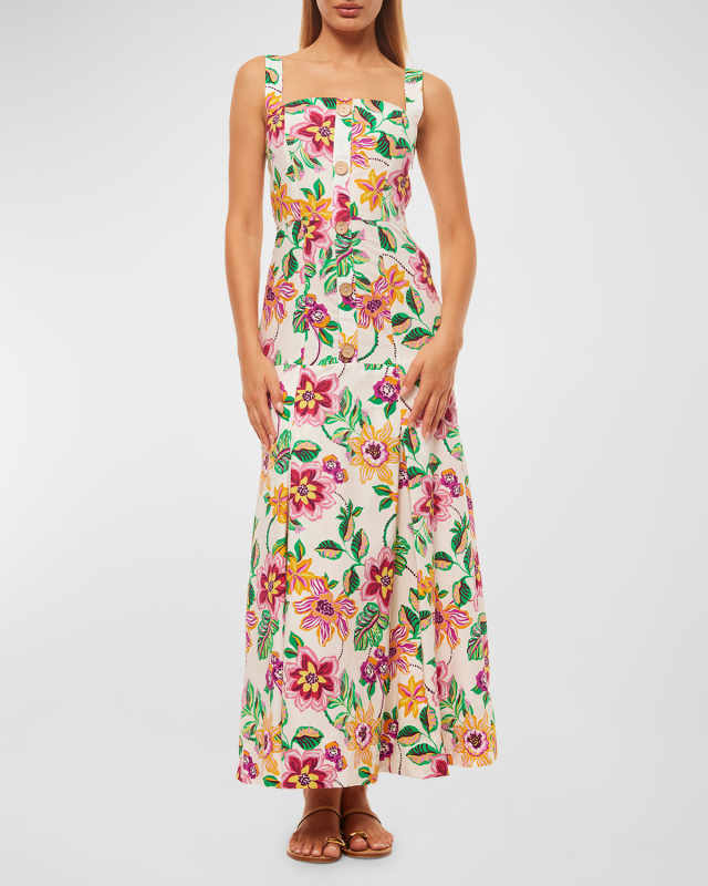 Silvana Floral Poplin Long Pinafore Dress