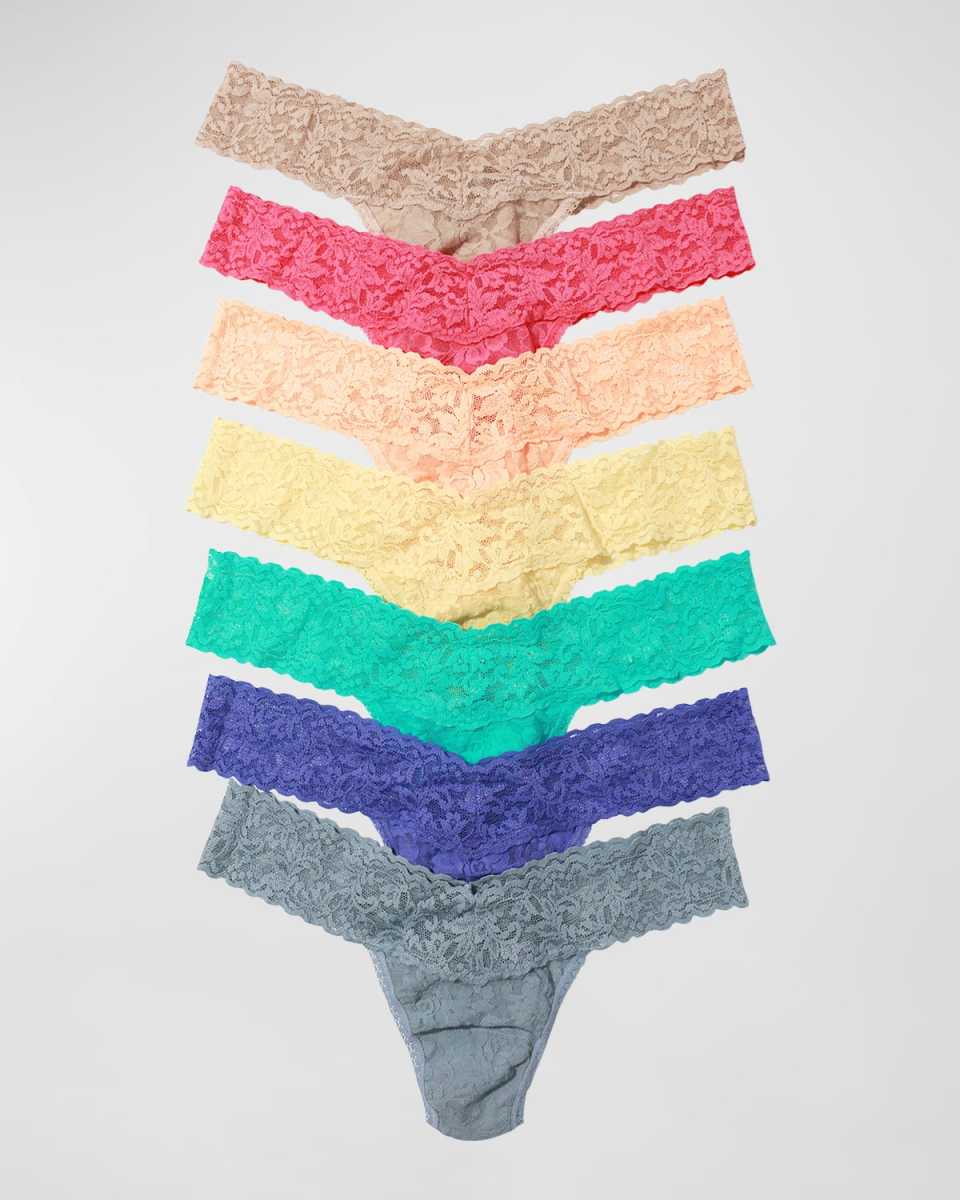 Low-Rise Scalloped Lace Thongs, Pack of 7