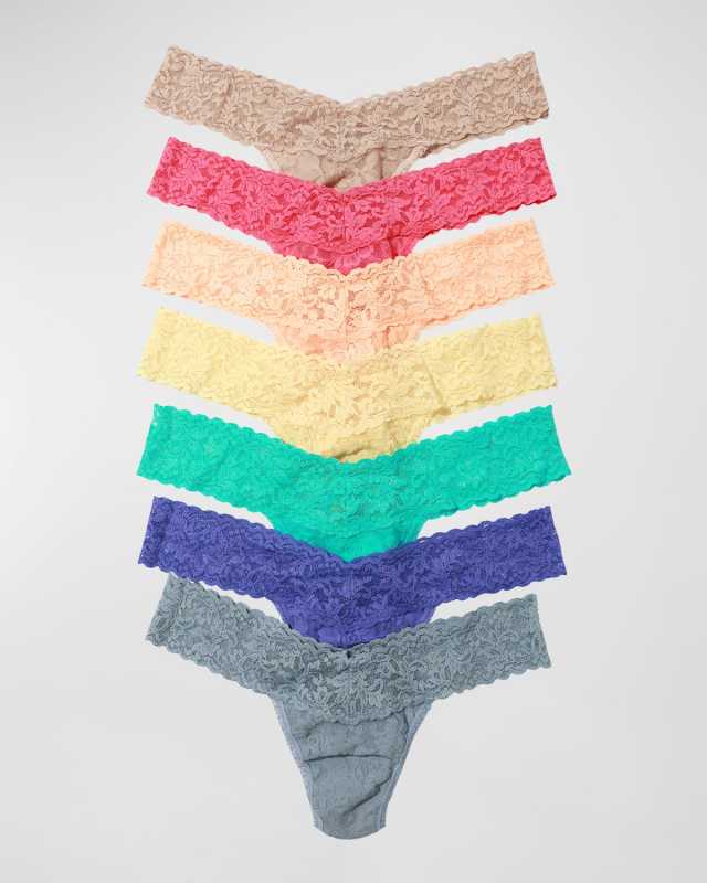 Low-Rise Scalloped Lace Thongs, Pack of 7