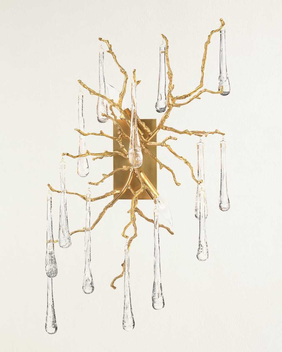 Brass & Glass Teardrop Two-Light Wall Sconce