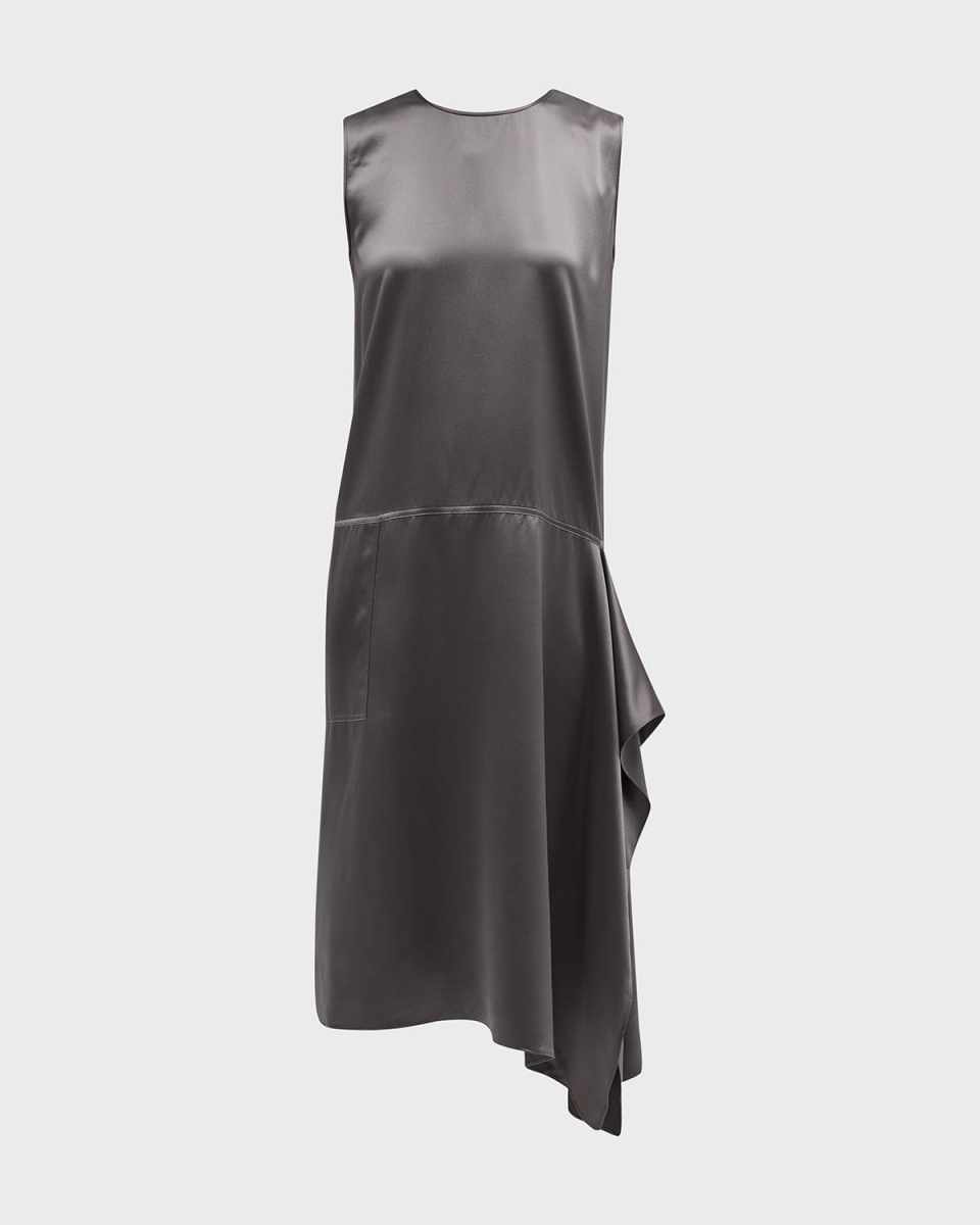 Side-Drape Satin Midi Dress