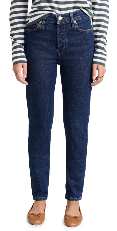 RE/DONE High Rise Skinny Jeans Dark Rinse
