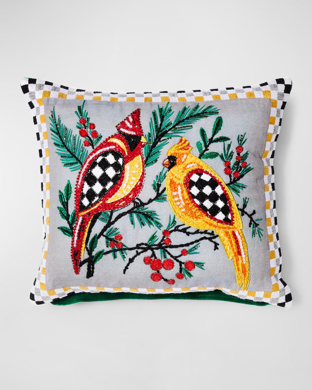 Holiday Cardinals Beaded Pillow