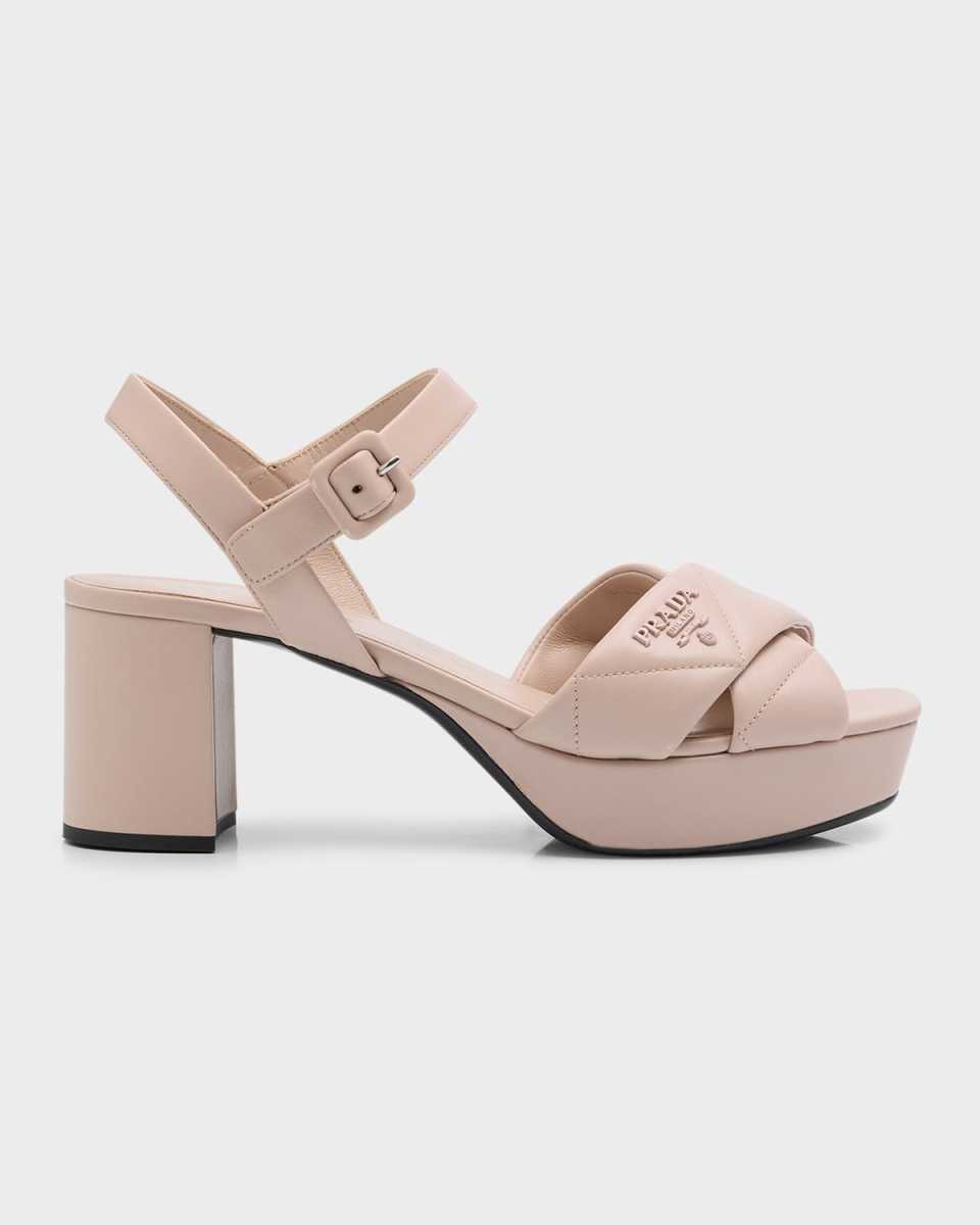 Quilted Leather Ankle-Strap Platform Sandals
