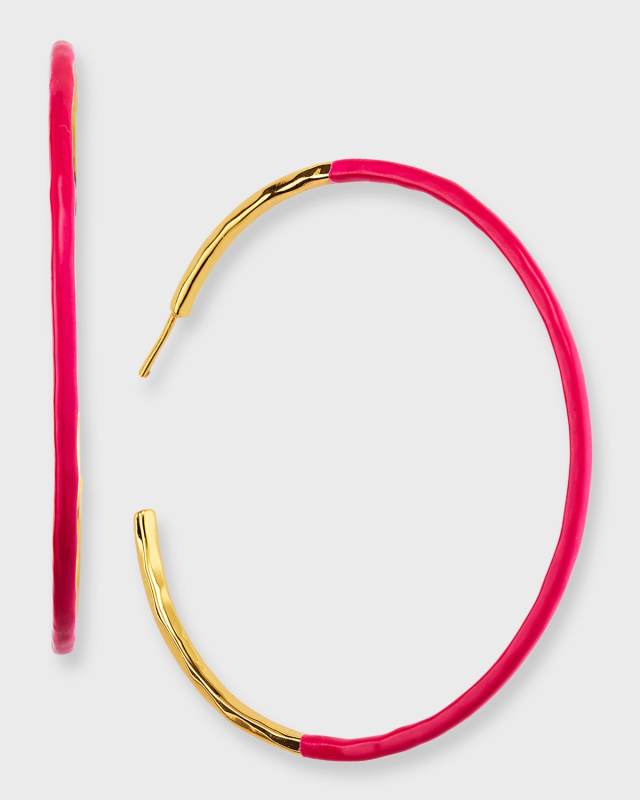 Magenta Dip Hammered Skinny Hoop Earrings