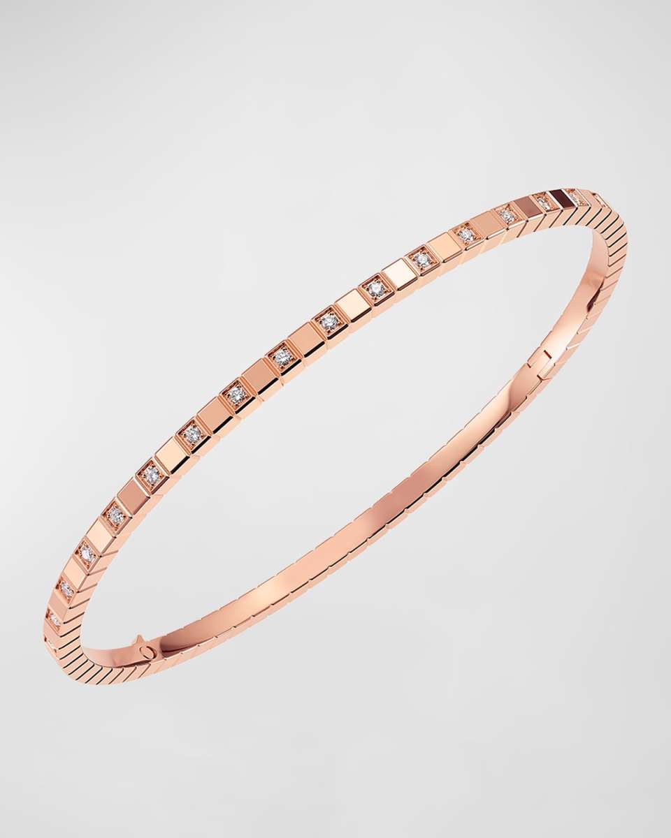 Ice Cube 18K Rose Gold Semi-Diamond Bangle Bracelet, Siz