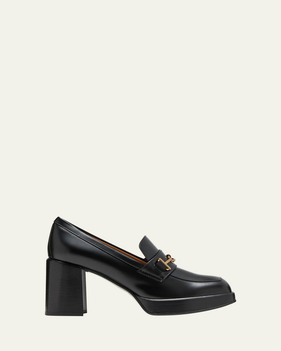 Calfskin Strap Heeled Loafers