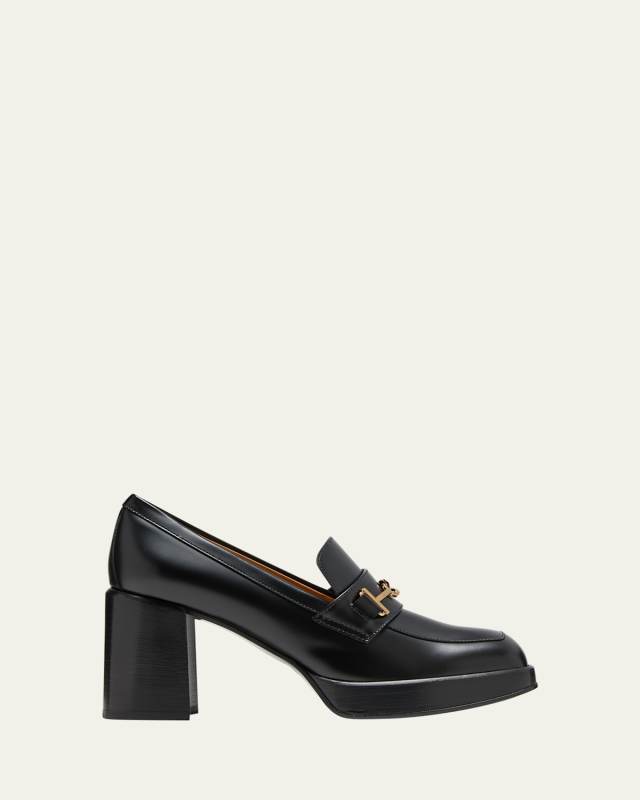 Calfskin Strap Heeled Loafers