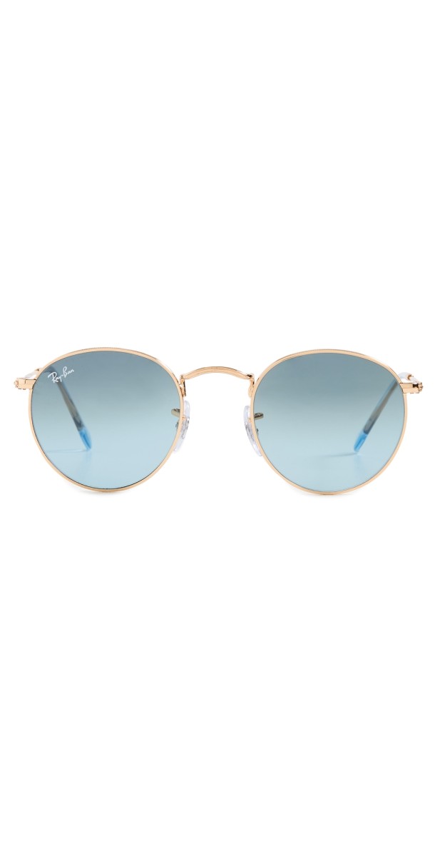 Ray-Ban 0RB3447 Round Metal Sunglasses Gold/Blue Gradient Grey