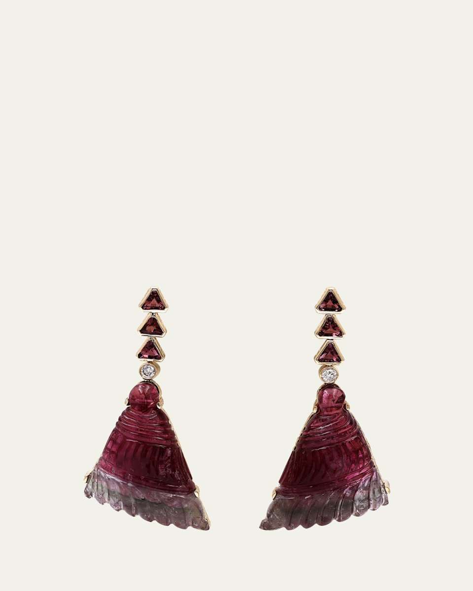 Watermelon Tourmaline and Diamond Earrings in 18K Gold