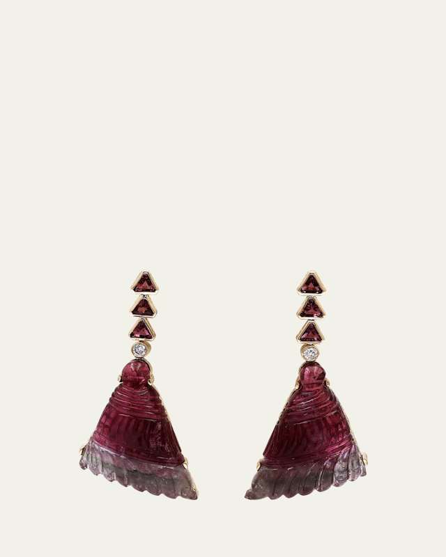 Watermelon Tourmaline and Diamond Earrings in 18K Gold