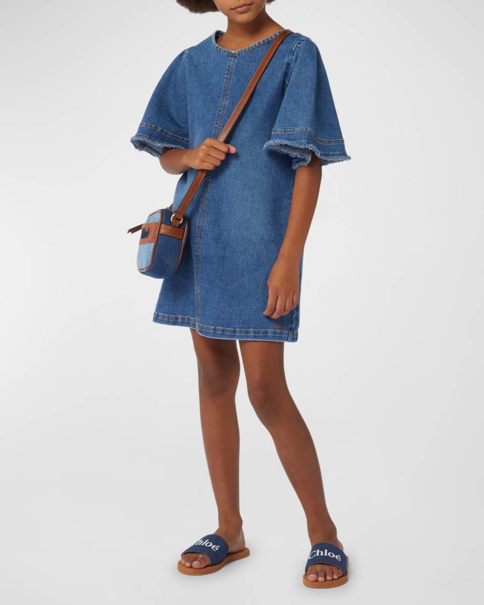 Girl's Denim Dress W/ Embroidered Logo, Size 4-