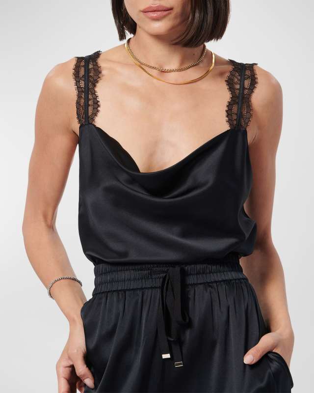 Florcita Silk Lace Cowl-Neck Cami