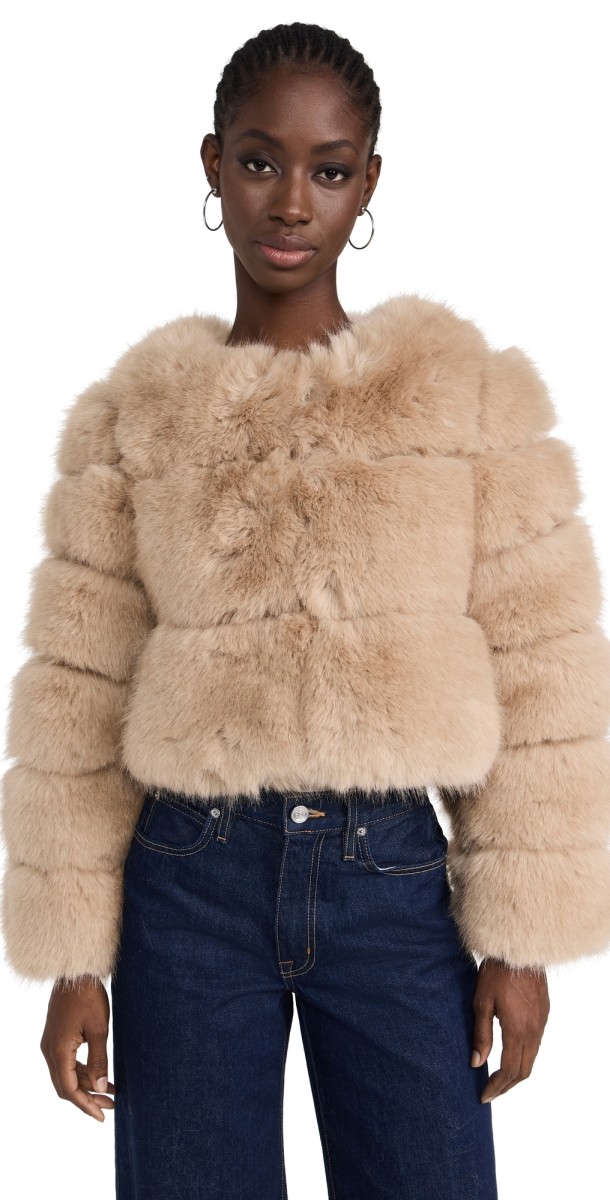 Line & Dot Liana Faux Fur Jacket Latte