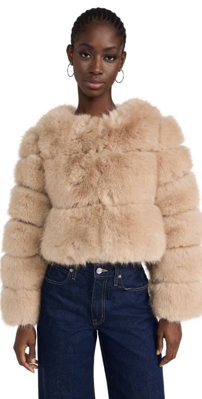 Line & Dot Liana Faux Fur Jacket Latte