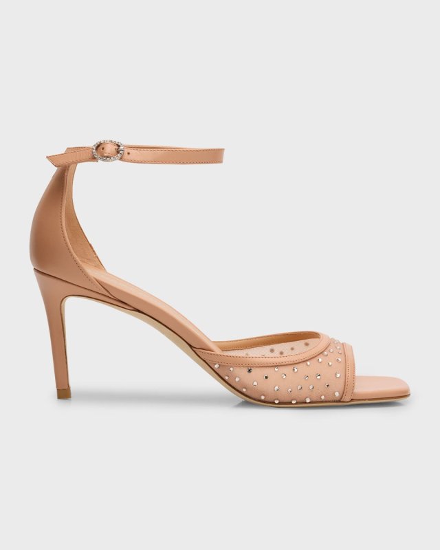 Nudistia Crystal Mesh Ankle-Strap Sandals