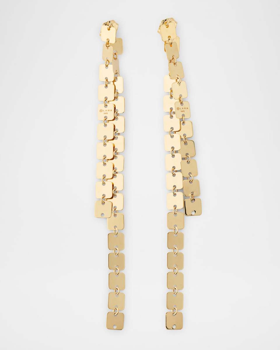 14K Yellow Gold Laser Square Chain Linear Earrings