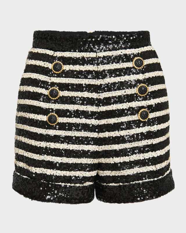6-Button Sequined Stripe Shorts