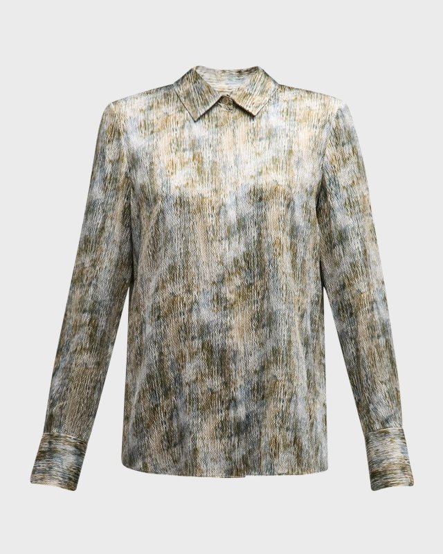 Scottie Abstract-Print Silk Blous