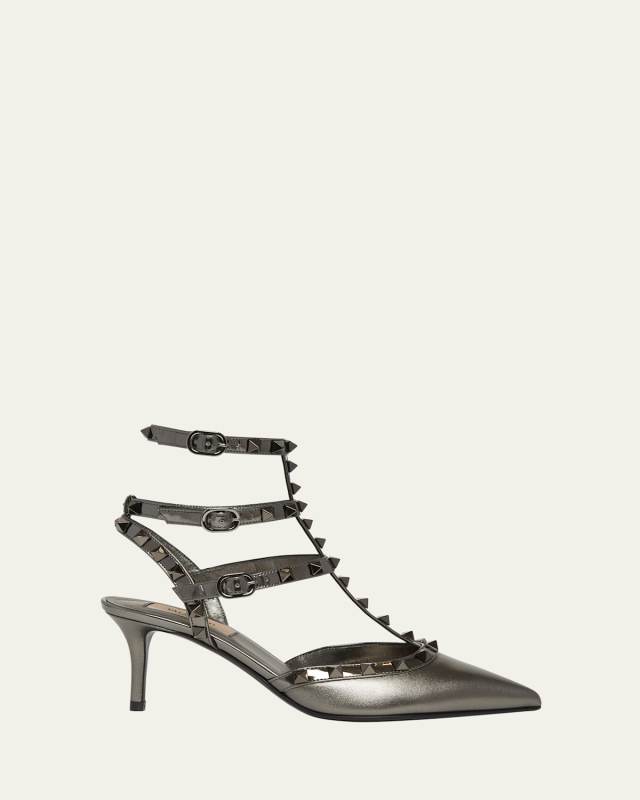 Rockstud Metallic Caged T-Strap Pumps