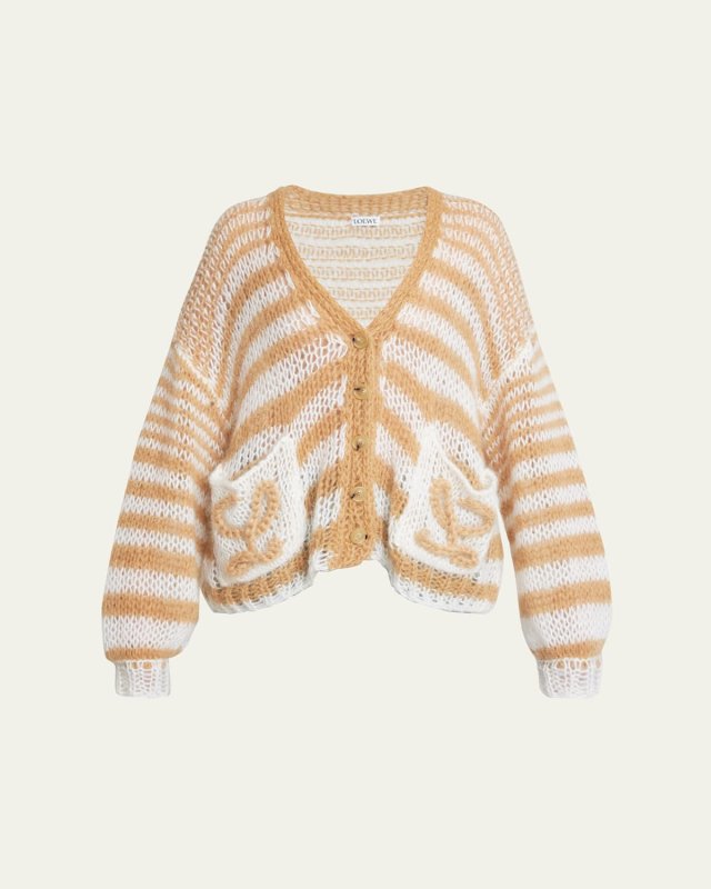 Stripe Anagram Embroidered Mohair Wool Cardigan