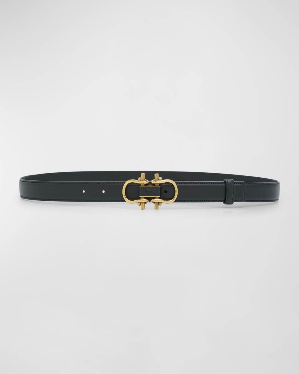 Double Buckled Leather & Brass Belt