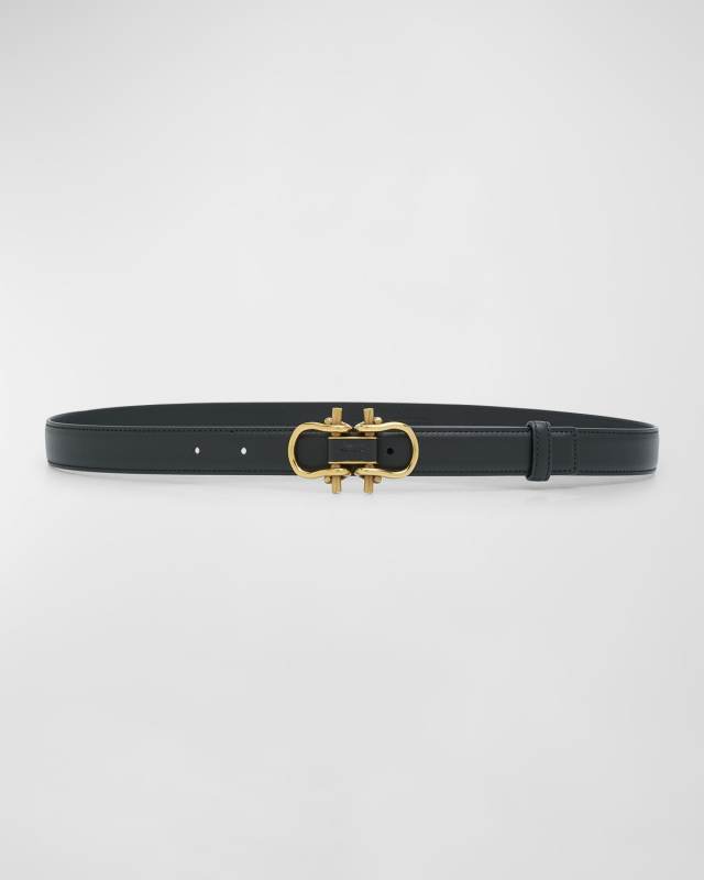 Double Buckled Leather & Brass Belt