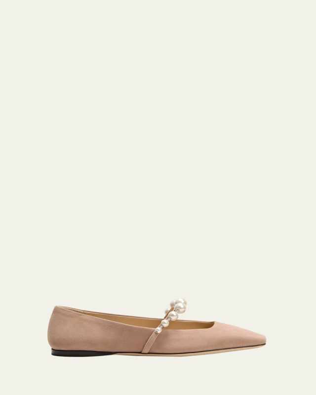 Ade Suede Pearly-Strap Ballerina Flats